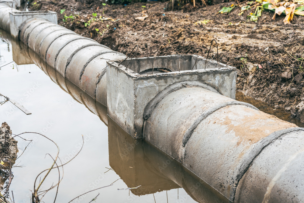 Large water pipes are laid in ditches for drainage system installation,supported by excavators.This construction work focuses on urban infrastructure development,showcasing efficient engineering Large water pipes are laid in ditches for drainage system installation,supported by excavators.This construction work focuses on urban infrastructure development,showcasing efficient engineering
