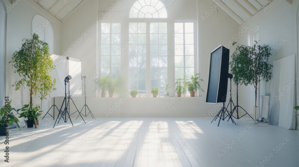 Fototapeta premium Bright and Airy Photography Studio Ready for a Photoshoot
