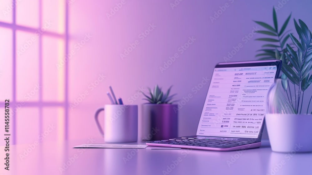 Online Tax Filing, Tax Return Calculation, Financial Technology Concept. 3D Render, Copy Space.