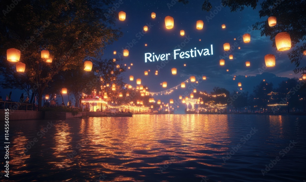 Lantern-Lit River Festival at Night Lantern-Lit River Festival at Night