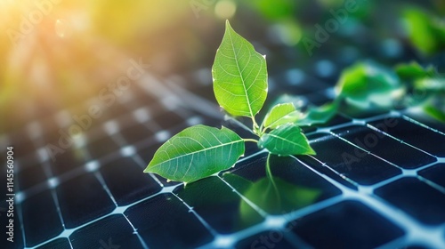 Digital financial chart intertwined with leaves and solar panels, symbolizing renewable finance, green investing, eco-friendly profit