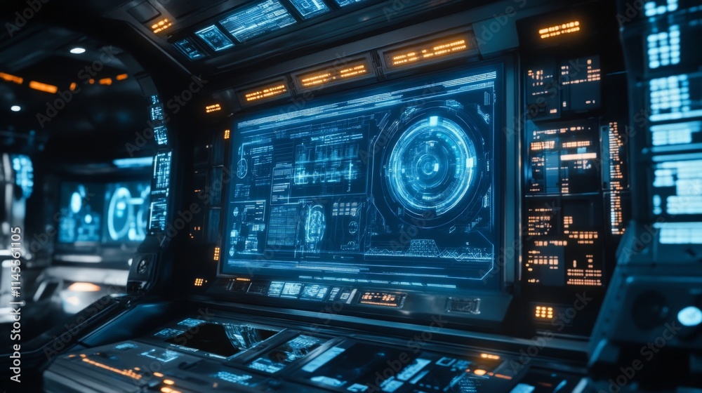 Fototapeta premium Futuristic Holographic Control Interface in Sci-Fi Environment