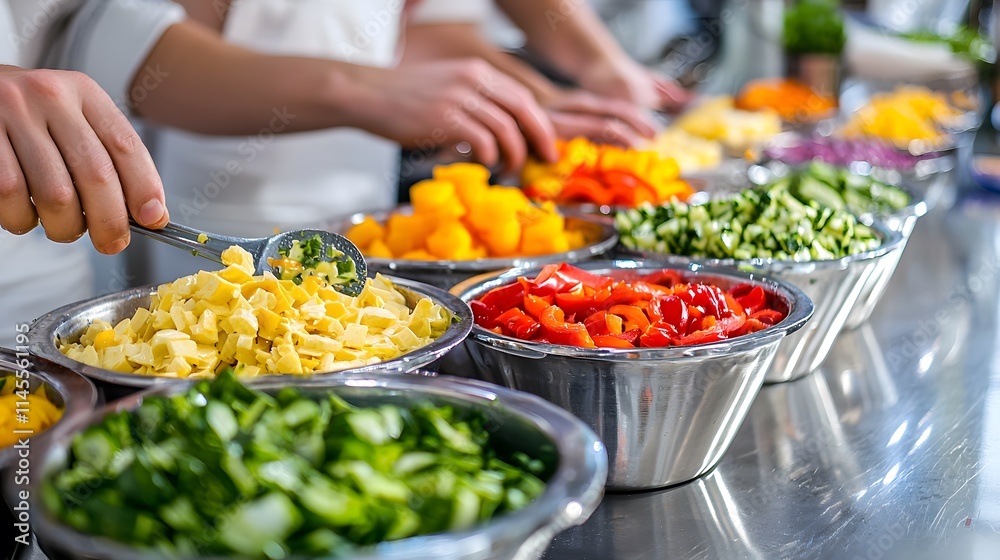 Obraz premium A family preparing a colorful and nutritious meal together in a bright kitchen