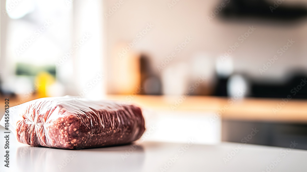 Ground meat package displayed on a clean surface, symbolizing the essence of quality and freshness in culinary preparation. Ground meat package displayed on a clean surface, symbolizing the essence of quality and freshness in culinary preparation.