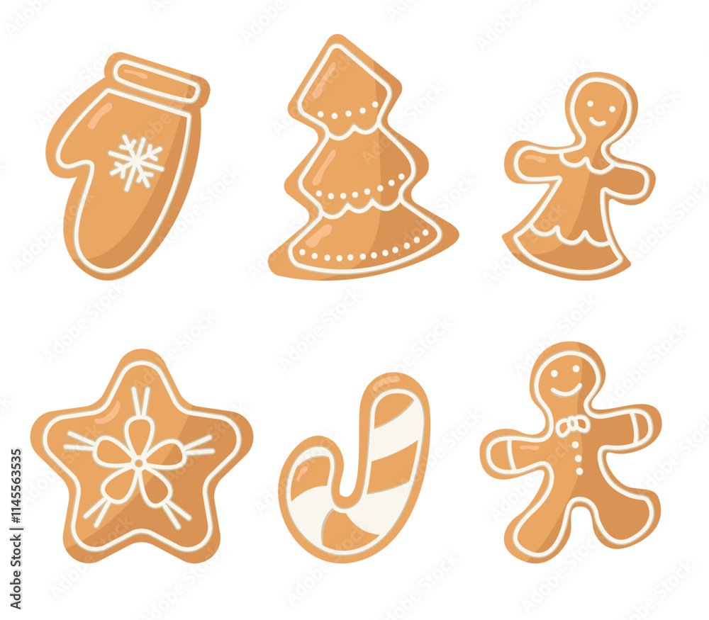 Vector set of gingerbread in different figures. New Year and Christmas treats. Cookie icons. Vector set of gingerbread in different figures. New Year and Christmas treats. Cookie icons.