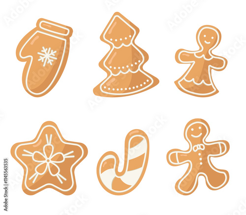 Vector set of gingerbread in different figures. New Year and Christmas treats. Cookie icons.