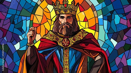 Vector, an isolated magic king in stained glass.
