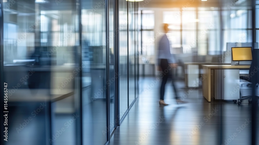 Bright business workplace with people in walking in blurred motion in modern office space Bright business workplace with people in walking in blurred motion in modern office space