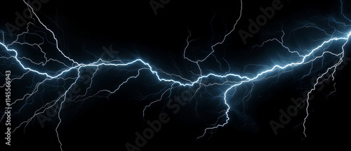 Electrifying Moment: The Dynamic Dance of Lightning and Electricity in the Dark, Black Background