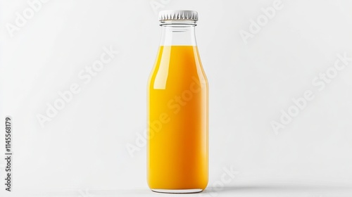 Mockup of an orange juice glass container, front view, isolated on a white pineapple juice bottle.