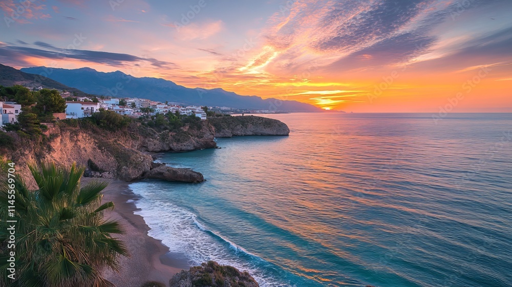 Sunset in Spain's Andalusia area, near Nerja (Malaga). lovely view of the Alboran Sea. Sunset in Spain's Andalusia area, near Nerja (Malaga). lovely view of the Alboran Sea.