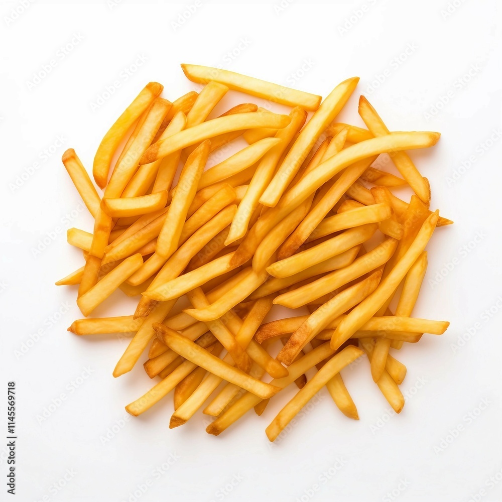 Hot Fresh Fries, Isolated white background, flat lay Hot Fresh Fries, Isolated white background, flat lay