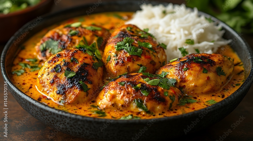 Grilled Chicken in Creamy Saffron Curry with Rice Grilled Chicken in Creamy Saffron Curry with Rice