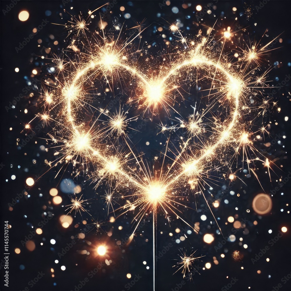 Naklejka premium Heart-Shaped Sparkler on Black Background