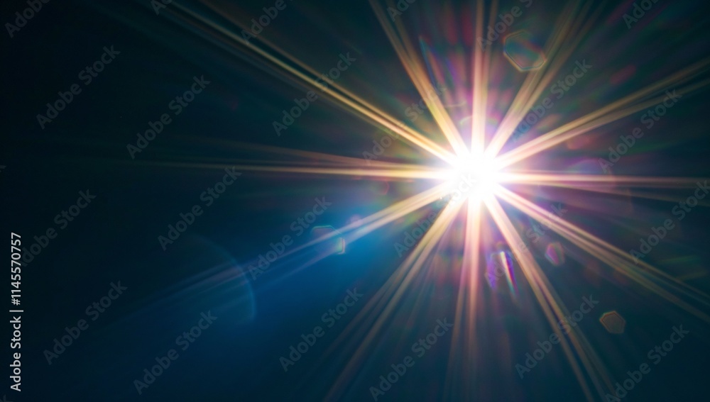 Fototapeta premium Lens Flare, Space Light, Sun Light Rays, light beam, light effects Abstract Black Background