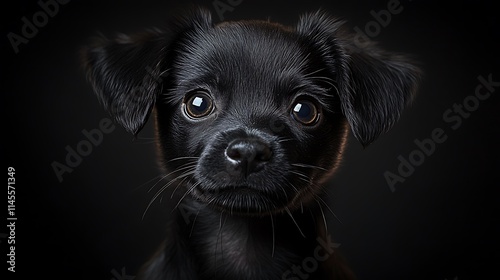 Adorable Black Puppy Portrait Close Up photo