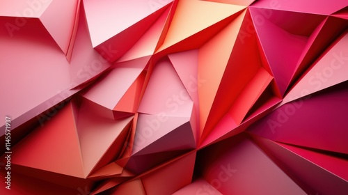 Abstract Red and Pink Polygonal Forms: A 3D Geometric Composition