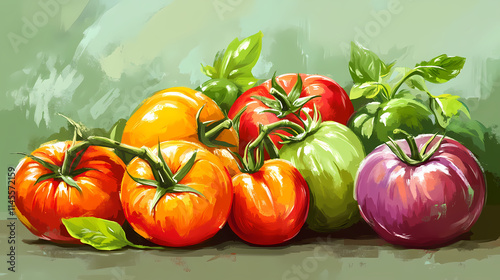 Assortment of colorful heirloom tomatoes. fresh, vibrant, and delicious. concept of healthy eating, organic produce, and summer harvest. Heirloom. Illustration photo