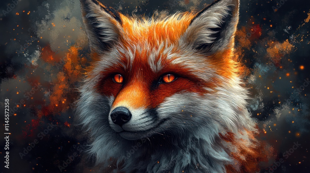 Fototapeta premium A vibrant fox portrait with glowing eyes.
