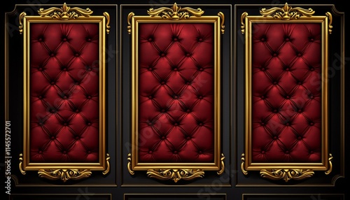 Elegant Gold Framed Red Upholstered Panels