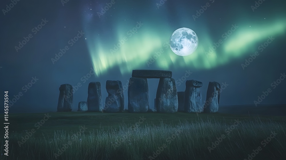 Northern lights illuminate stonehenge england night landscape photography mystical atmosphere Northern lights illuminate stonehenge england night landscape photography mystical atmosphere