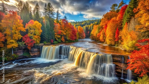 Tahquamenon Falls Autumn Photography: Lower Falls, Michigan Fall Colors, Majestic Waterfall Landscape photo