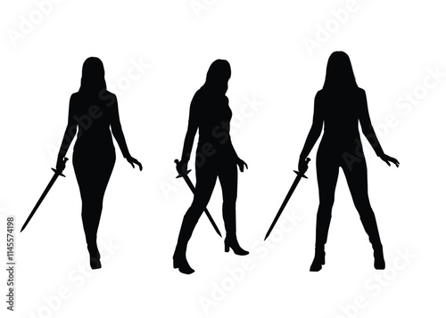 Silhouette of a female swordsman