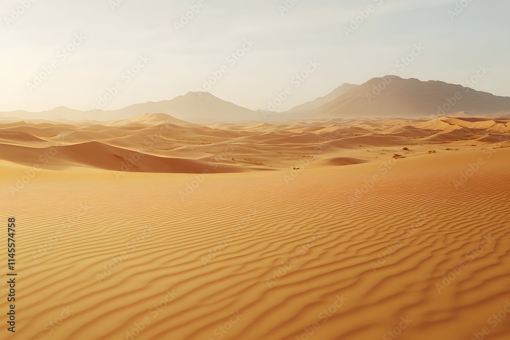 A serene desert landscape at sunrise, with sand dunes and sparse vegetation under the golden glow of dawn A serene desert landscape at sunrise, with sand dunes and sparse vegetation under the golden glow of dawn