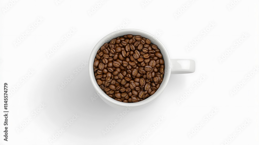 Coffee Beans in White Cup on White Background Coffee Beans in White Cup on White Background