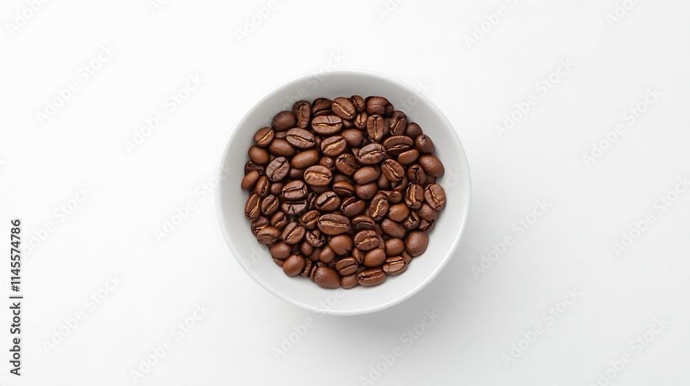 Freshly Roasted Coffee Beans in a White Bowl on Plain Background Freshly Roasted Coffee Beans in a White Bowl on Plain Background