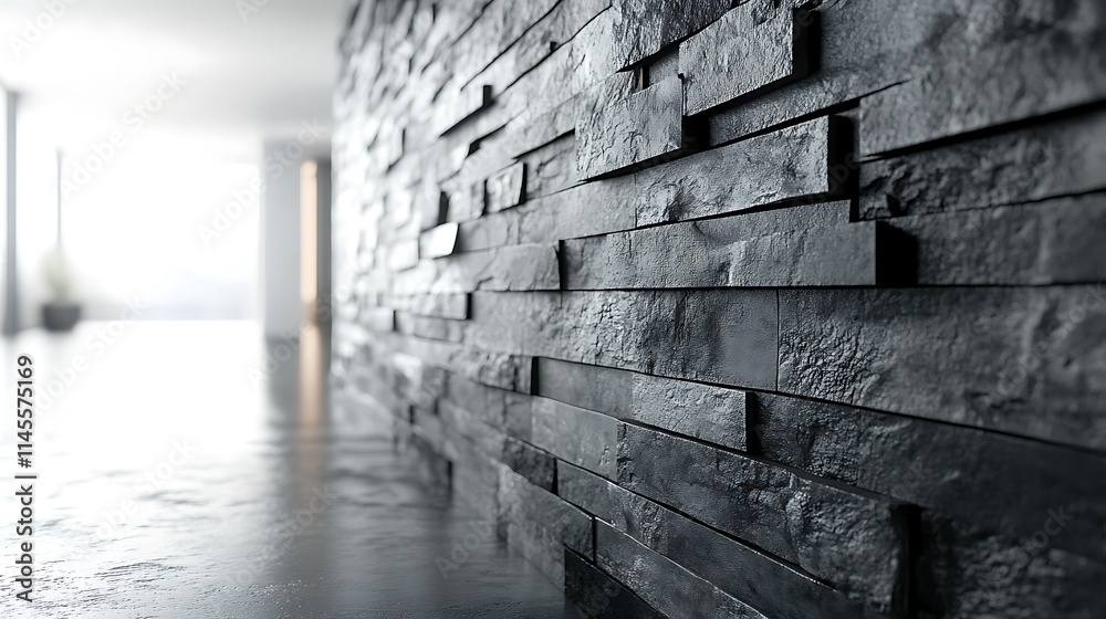 Modern interior with dark stone wall, bright window and polished floor. Modern interior with dark stone wall, bright window and polished floor.