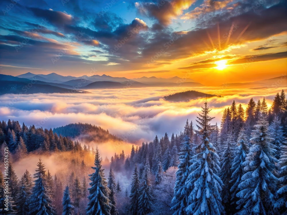 Winter Sunrise Misty Mountains Snowy Pine Trees Fog Forest Landscape Photography Winter Sunrise Misty Mountains Snowy Pine Trees Fog Forest Landscape Photography