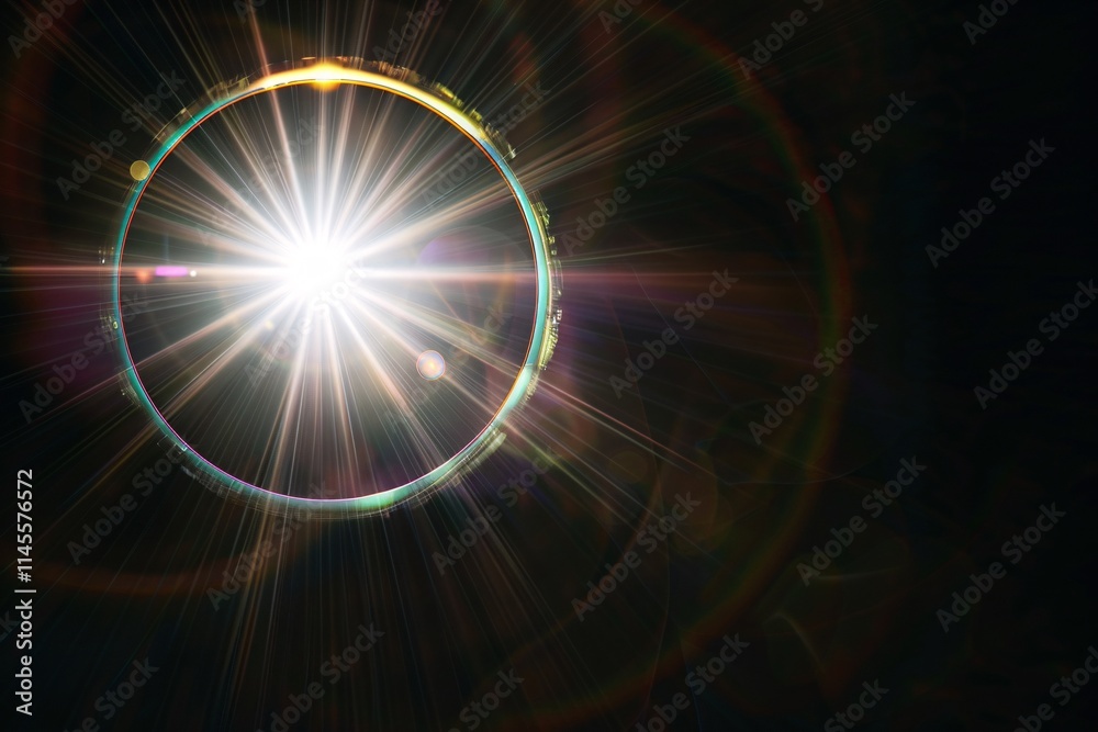 Eclipse Rainbow Lens Flare, Space Light, Abstract Black Background