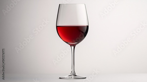 Single wine glass halffilled with red wine isolated on a white background elegant and minimal photo