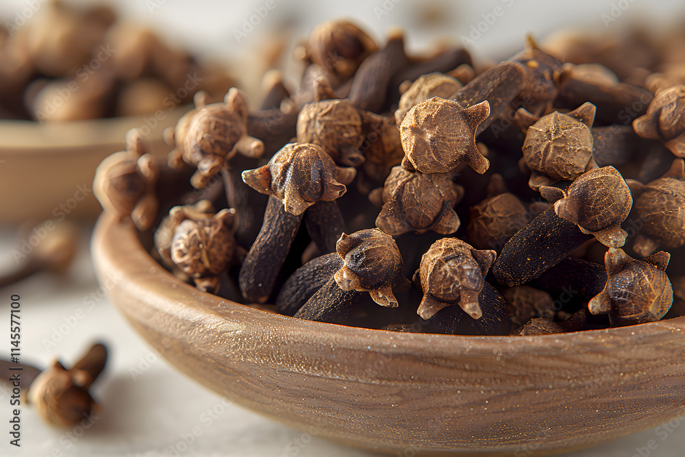 Obraz premium Whole Dried Cloves in a Bowl– Aromatic Spice for Culinary and Medicinal Use for Food Blogs, Recipes, Spice Packaging, E-commerce, Cookbooks, Ads, Social Media, Health Websites