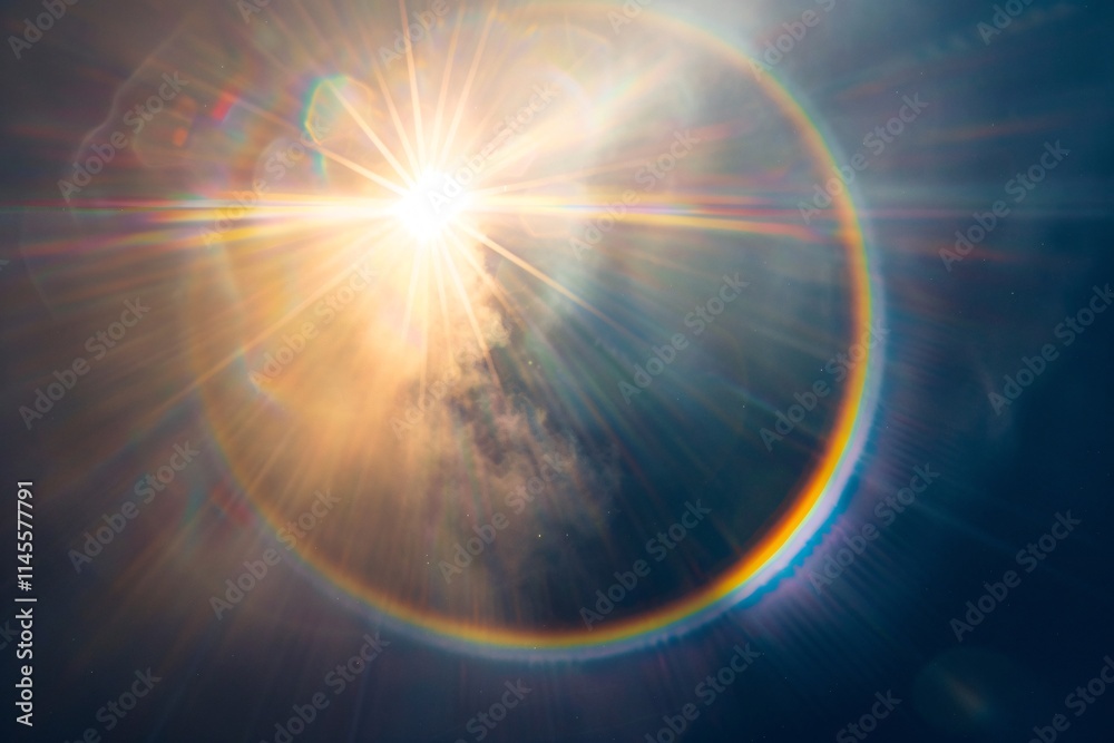 Eclipse Rainbow Lens Flare, Space Light, Abstract Black Background Eclipse Rainbow Lens Flare, Space Light, Abstract Black Background