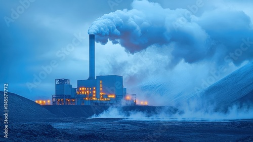 Harnessing power from the earth in a mesmerizing geothermal plant amid volcanic landscapes photo