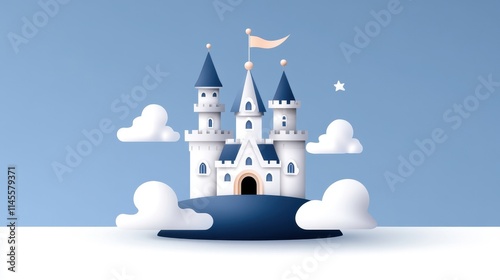 Cartoon Castle on Blue Background