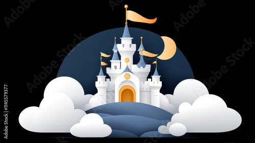 Cartoon Castle Night Sky Scene