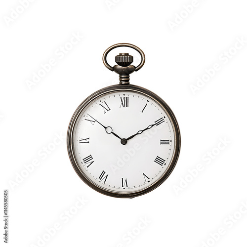 Vintage pocket watch on a white background, showcasing timeless elegance and classic design, perfect for collectors, vintage enthusiasts, and projects focusing on history, nostalgia, and refined craft