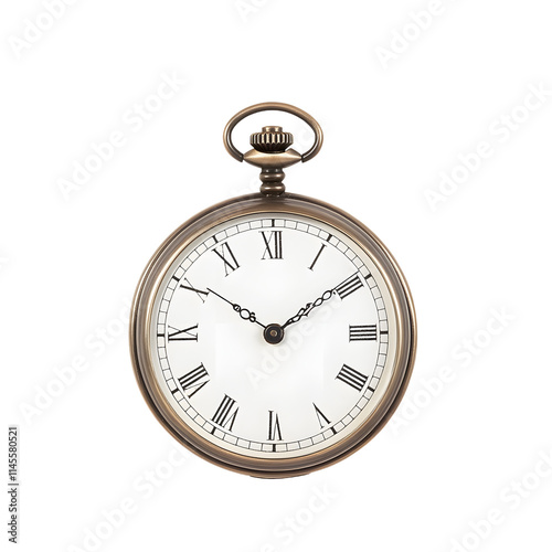 Vintage pocket watch on a white background, showcasing timeless elegance and classic design, perfect for collectors, vintage enthusiasts, and projects focusing on history, nostalgia, and refined craft