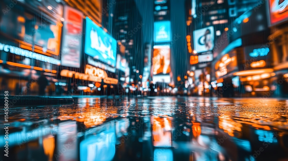 Rainy night reflections in times square new york city urban photography vibrant atmosphere low angle perspective Rainy night reflections in times square new york city urban photography vibrant atmosphere low angle perspective