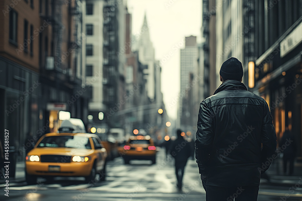 Fototapeta premium A bustling urban street with pedestrians in motion and a busy atmosphere.
