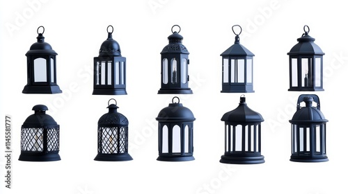 black lanterns on white background. lanterns on white background