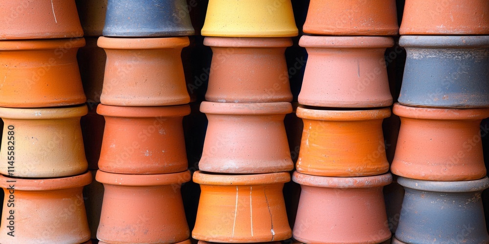 Colorful Terracotta Pots Stacked High Gardening Supplies Clay Pots Colorful Terracotta Pots Stacked High Gardening Supplies Clay Pots