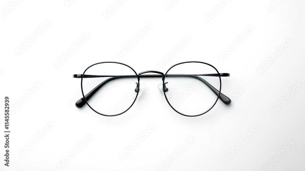 A minimalist pair of round black glasses displayed on a clean white background, emphasizing simplicity and style. A minimalist pair of round black glasses displayed on a clean white background, emphasizing simplicity and style.