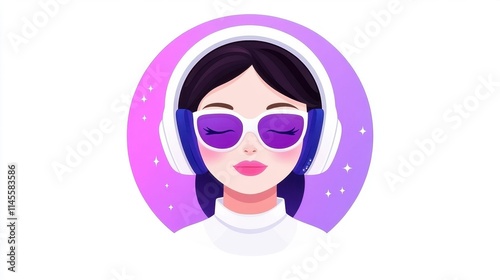 Girl Listening Music Flat Illustration