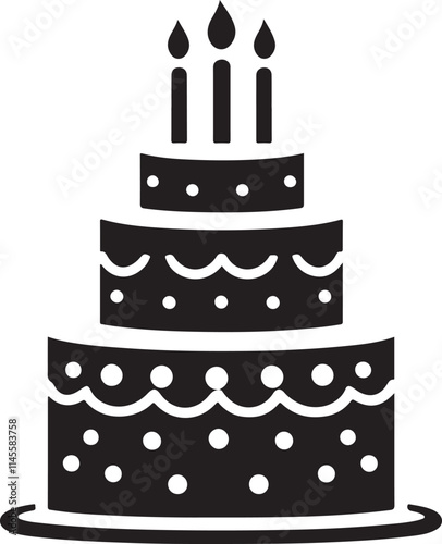 Three-Tiered Birthday Cake with Candles Silhouette Vector Graphic