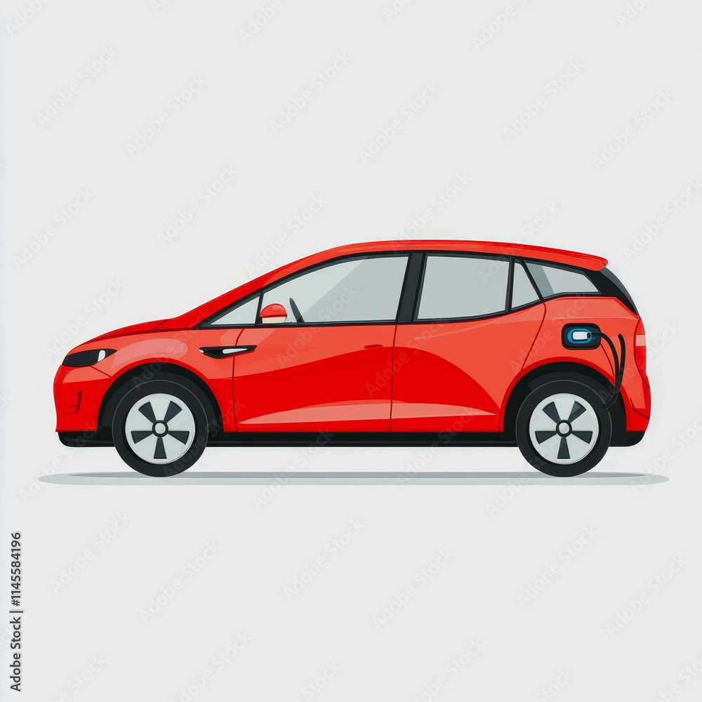 Red Electric Car Icon on White Background Modern Design Clean Energy Vehicle Concept Urban Transportation Red Electric Car Icon on White Background Modern Design Clean Energy Vehicle Concept Urban Transportation
