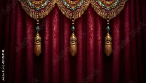 Ornate Gold Tassels Adorn Rich Red Curtains